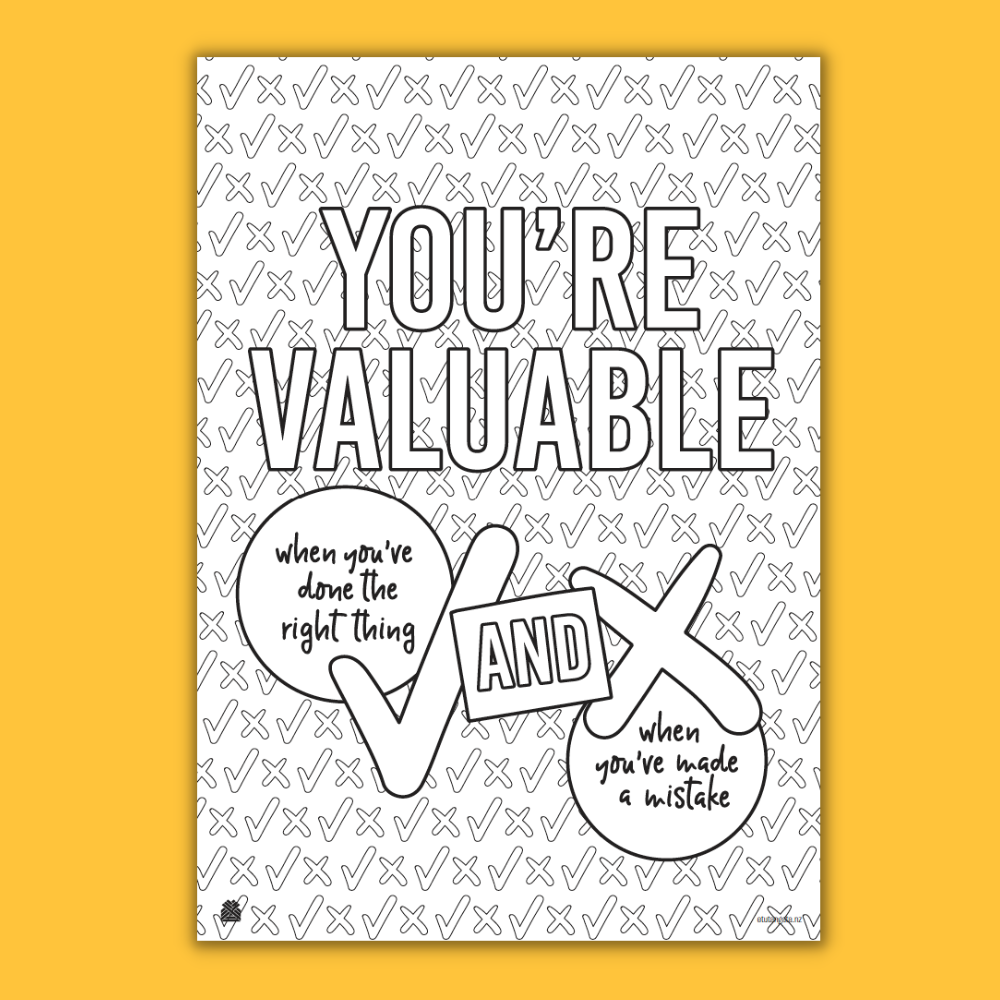You Are Valuable When You Are Right And When You Make a Mistake - Colouring Page