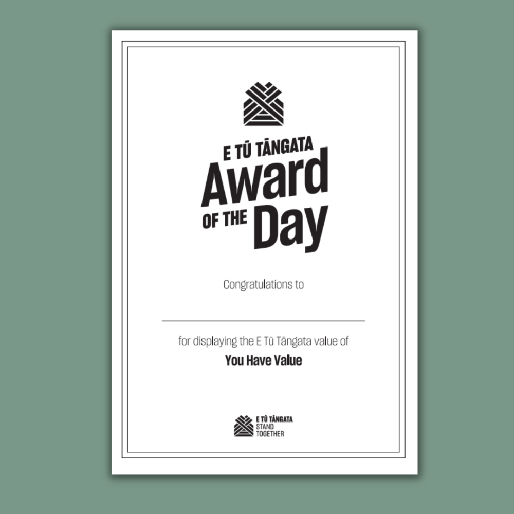 'You Have Value' award of the day certificate