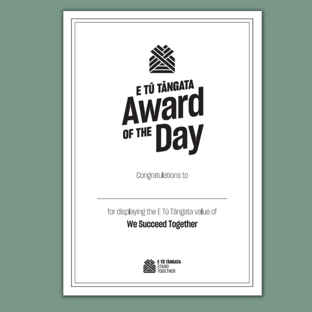 'We Succeed Together' award of the day certificate