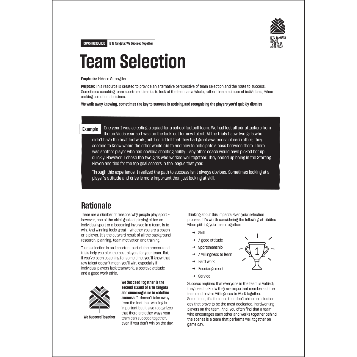 team selection worksheet